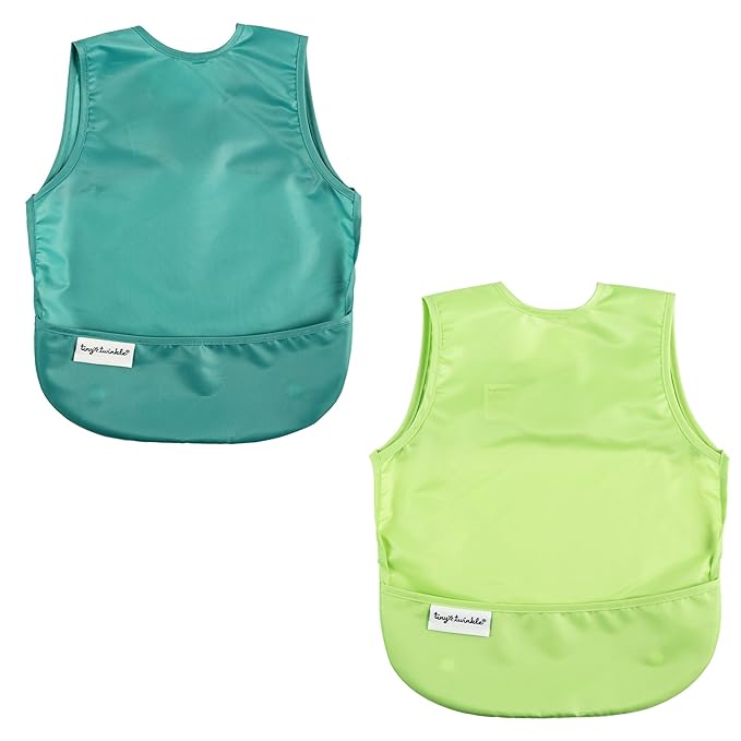 Tiny Twinkle Mess Proof Baby Bibs | 2 Pack Waterproof Toddler Bib for Eating | Baby Apron for Feeding, Machine Washable, Perfect Shower Gift (Rainforest, 6–24M)