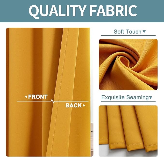 ChrisDowa Room Divider Curtain 108 Inches Long, Wide Blackout Sliding Door Curtain for Bedroom, Room Darkening Privacy Window Curtain for Patio Door (1 Panel Set, Mustard Yellow, 100 x 108 Inch)