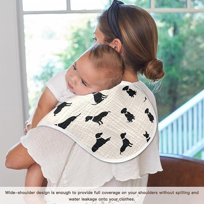 Qinllo 4 Pack Muslin Burp Cloths Dogs Beige Cotton Baby Burp Cloths Absorbent Soft Burping Cloth Washcloths for Newborn Babies Boys Girls 22x11 Inch