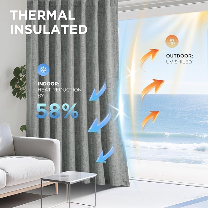 Joydeco Linen Blackout Curtains for Bedroom - 100% Light Blocking 1 Panels, Light Grey Drapes 100" W x 90" L, Thermal Insulated Room Darkening Curtains for Living Room, Rod Pocket & Back Tabs