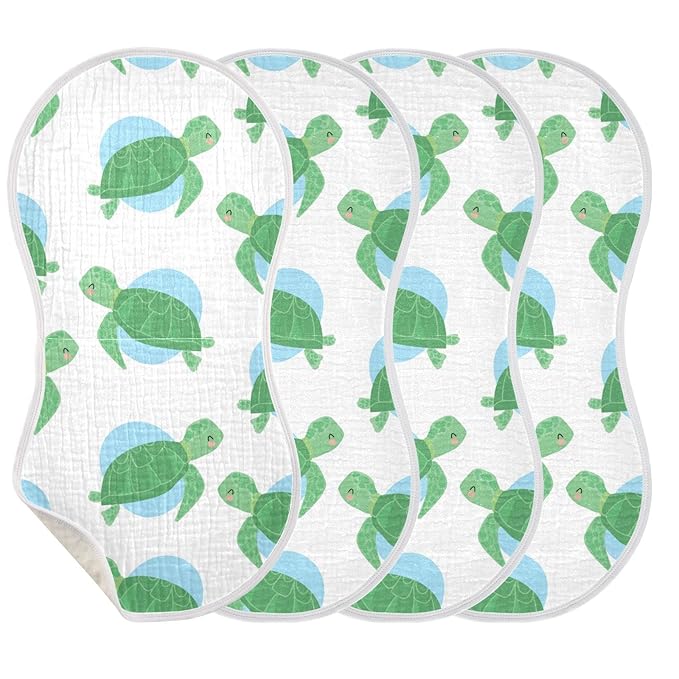 WELLDAY Muslin Baby Burp Cloths Set of 2, Soft Absorbent Sea Turtle Muslin Washcloths, Bibs, Face Towel for Newborn Boys Girls, 22 x 11 Inch