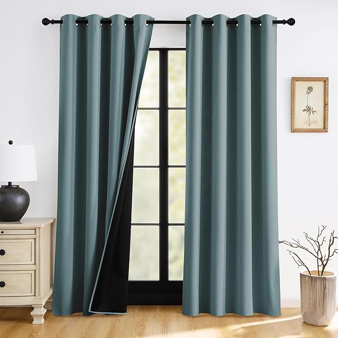 RYB HOME 100% Blackout Curtains 84 inches Long, Thermal Insulated Total Room Darkening Noise Reducing 2 Panel Curtains for Bedroom Dining Room, 52 inches Wide by 84 inches Long, Dusty Blue