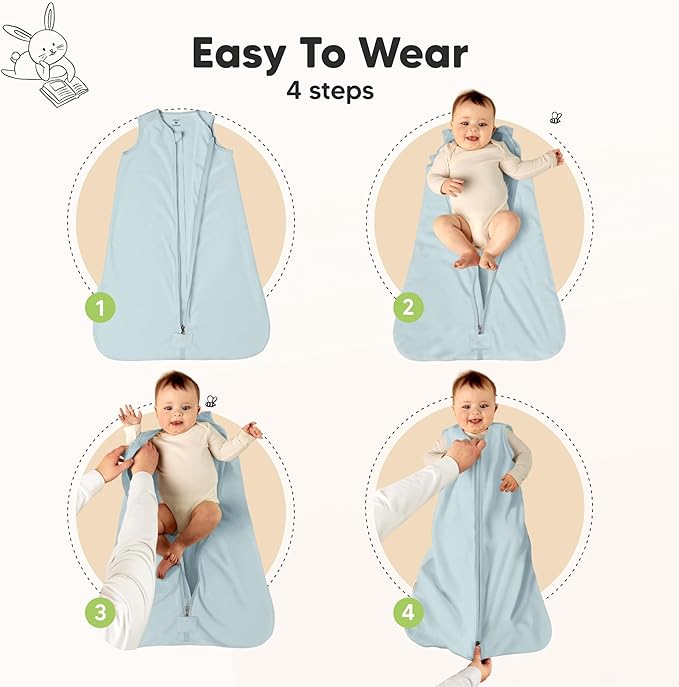 2-Pack Baby Sleep Sacks, Zipper Wearable Blanket - 0.5TOG Organic Cotton, Lightweight, Soft Cozy Toddler Sleeping Sack 6-12 months, Easy to Wear Large Newborn Transition Swaddles Sleepsacks (Glacier)