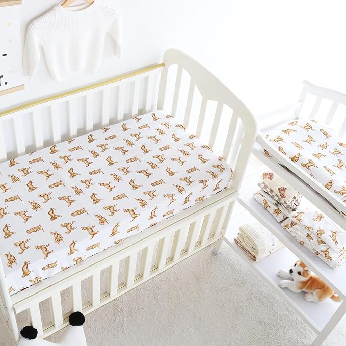 LifeTree Crib Sheets for Baby Unisex - Muslin Fitted Crib Sheets Toddler Bed Sheet, 70% Viscose from Bamboo and 30% Cotton, Fits Standard Crib, Golden Retriever, 28in x 52in