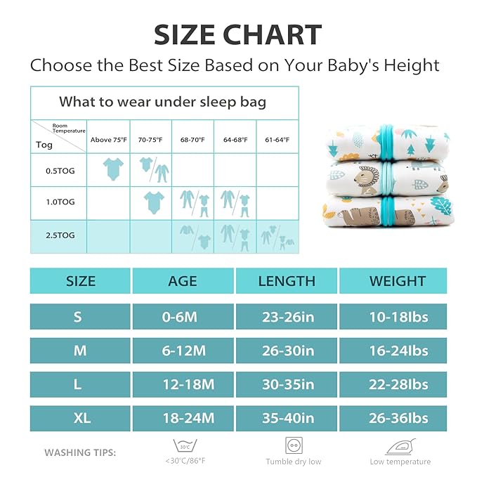 Mosebears Sleep Sack Baby Winter Wearable Blanket with 2-Way Zipper,2.5 TOG Cotton Sleep Sack Unisex (Animal World, 0-6 Months)