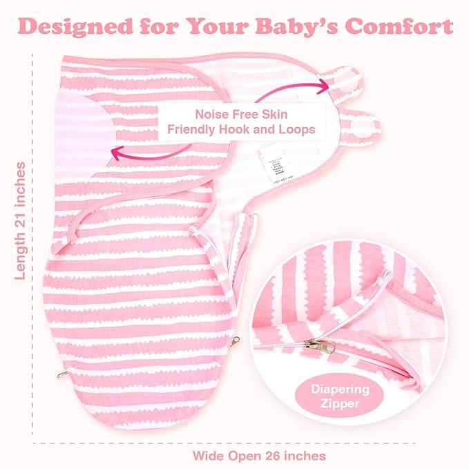 Bublo Baby Organic Swaddles for Newborns – Zipper Swaddles 0-3 Months, 3-Pack – Infant Sleep Sack with Zipper – Adjustable & Breathable Swaddle Blanket Wrap for Newborn Girls, Pink Flowers