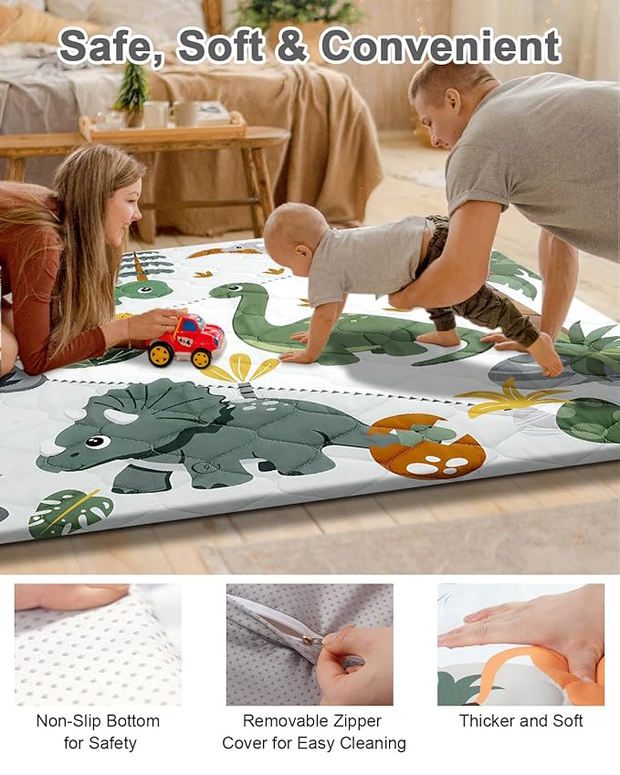 Premium Foam Baby Play Mat 74x50 – Removable & Machine Washable Cover, Extra Thick Padding Playpen Mat, Non-Slip Crawling Mat, Easy to Clean for Infants, Toddlers & Babies