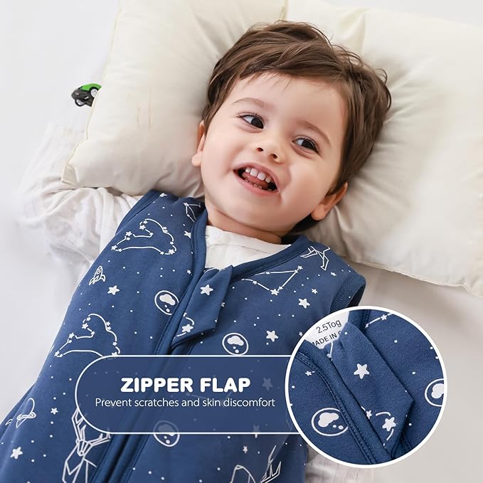 Mosebears Sleep Sack Baby Winter Wearable Blanket with 2-Way Zipper,2.5 TOG Cotton Sleep Sack Unisex(Navy Blue,0-6 Months)