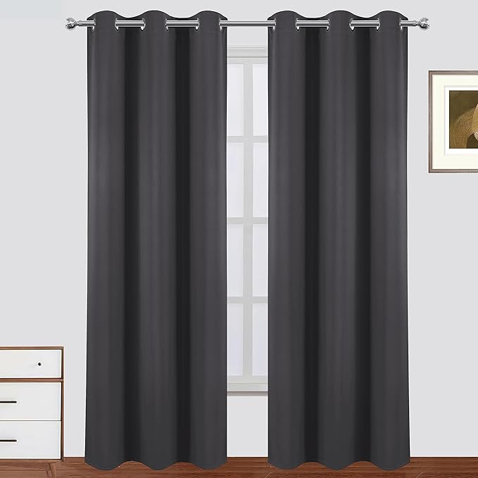 LEMOMO 100% Blackout Curtains Dark Grey Curtains 38 x 84 Inch 2 Panels Darkening Thermal Insulated Bedroom Curtains
