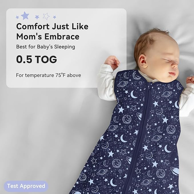 Unnivoll Baby Sleep Sack 18-24 Months 3 Pack 100% Cotton Lightweight 0.5 TOG Wearable Blanket Baby Sleep Bag with 2-Way Zipper for Infant Toddler Blue