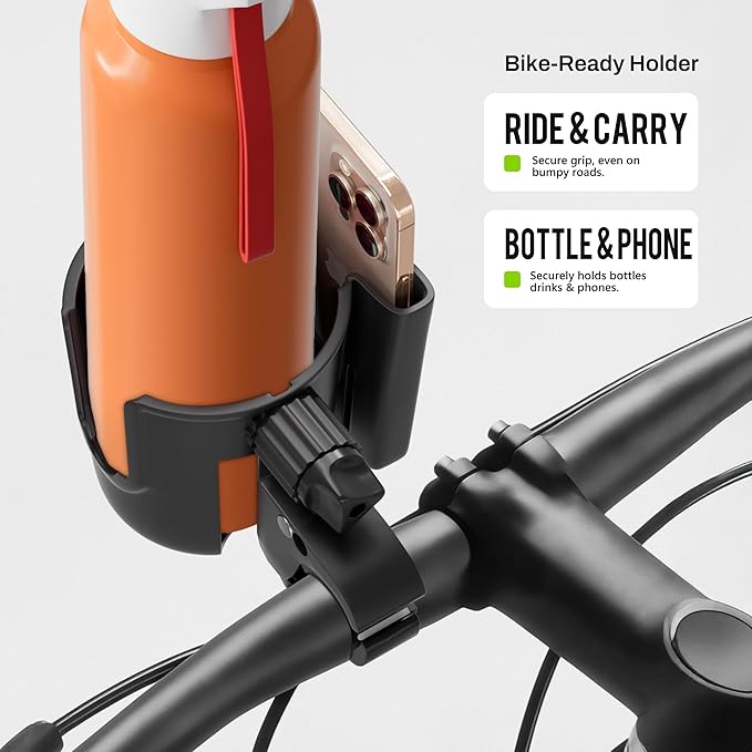Li & Zhao Universal Stroller Cup Holder - 2-in-1 Wheelchair Cup Holder Adjustable Bike Drink Holder with Phone Holder Accessories for Rollator,Bike,Scooter,Walker(Black)