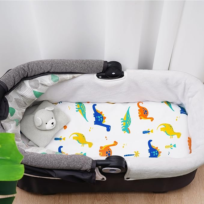 david's kids 3 Pack Bassinet Sheets, Ultra Soft Breathable Comfortable Baby Sheet Set for Boys Girls Neutral, Univeral Fit for Most Cradle and Bassinet Mattress, Dinosaur