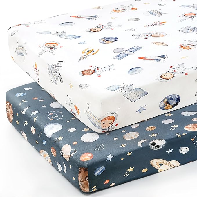 GRSSDER Stretch Ultra Soft Jersey Knit Fitted Crib Sheets Set 2 Pack, Universal Fit All Standard Crib Mattress Pads Safe and Snug, Crib Fitted Sheet with Deep Pocket, Original Design for Baby