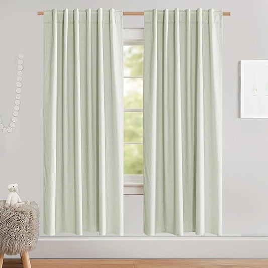 NICETOWN Sage Green High-End Thermal Flax Linen Curtains, Full Blackout Privacy Drapes 72" Long for Dining Room, Soundproof Window Treatment Panels for Hall Room, 52" Wide Per Panel, Set of 2