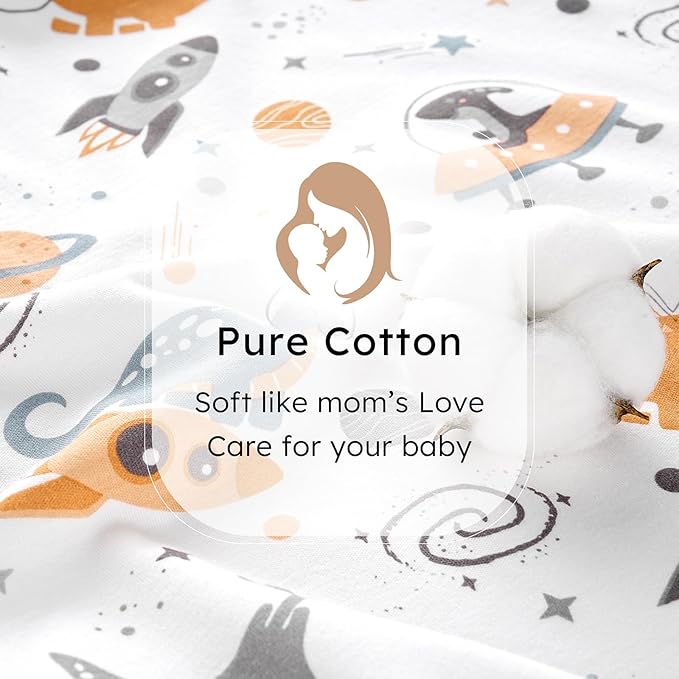 FIEMOL Baby Sleep Sack 0-6 months, 100% Cotton Sleeping Sack for Newborn and Infant, 3 Pack Baby Wearable Blanket for Boy and Girl, 0.5 Tog Lightweight Double Zipper Sleep Bag Coffee Dinosaur Planet