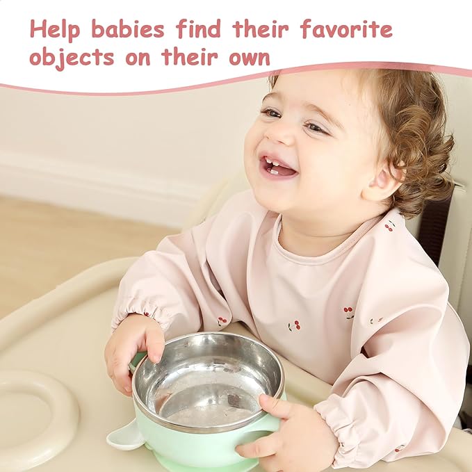 PewinGo Baby Bibs with Long Sleeve Bib & BLW, Coverall Bibs for Baby Feeding, PU Soft and Skin-Friendly Material, Machine Washable, Waterproof and Easy to Clean, Baby Infant Toddlers (Pink)