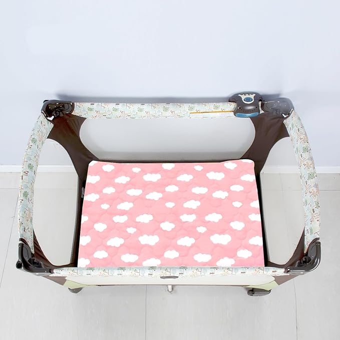 Pack and Play Mattress Protector Sheets Fitted Waterproof Playard Mattress Pad Cover, Compatible with Graco Pack n Play & Dream On Me & Pamo Babe, Playpen/Playard Sheet, Pink Cloud, 39" x 27"