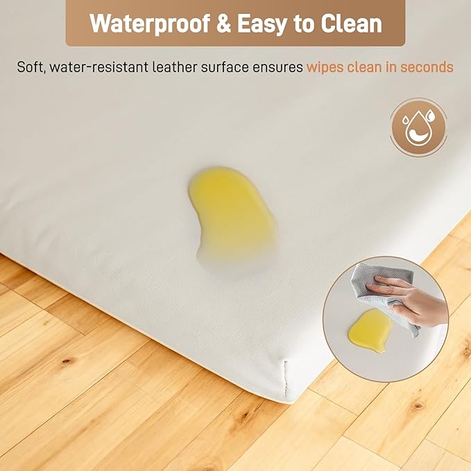 Baby Play Mat for Floor 1.4" Thick Memory Foam 50x50 Playpen Mat for Toddlers Infant Kids with Non-Slip Backing Safe for Crawling, Water-Repellent Leather for Tummy Time, Tatami Style(Grey)