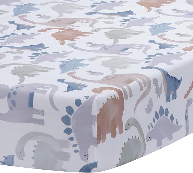 Lambs & Ivy Dino-Might 100% Cotton Dinosaur Baby/Toddler Fitted Crib Sheet