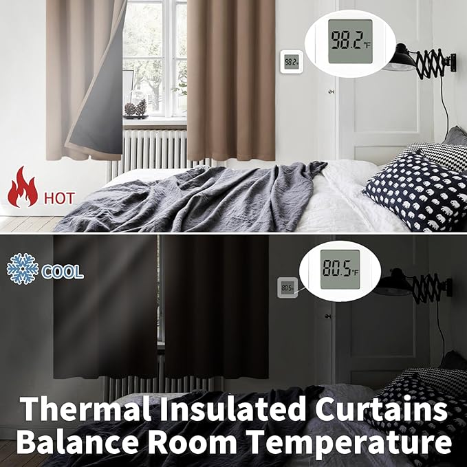 BGment Thermal Insulated 100% Blackout Curtains for Bedroom with Black Liner, Double Layer Full Room Darkening Noise Reducing Grommet Curtain (52 x 72 Inch, Taupe, 2 Panels)