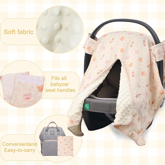2-in-1 Baby Car Seat Cover, Baby Car Seat Canopy, Mom Nursing Cover，Easy to Install Shield，Multi-Purpose | Winter Warm & Summer Shade Use (Light Pink)