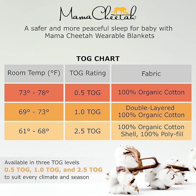 Mama Cheetah Toddler Sleep Sack with Feet 3T-4T, 0.5 TOG Organic Cotton Baby Wearable Blankets with Legs, Baby Sleeping Bag for Walkers, Early Walker Large, 3-Pack