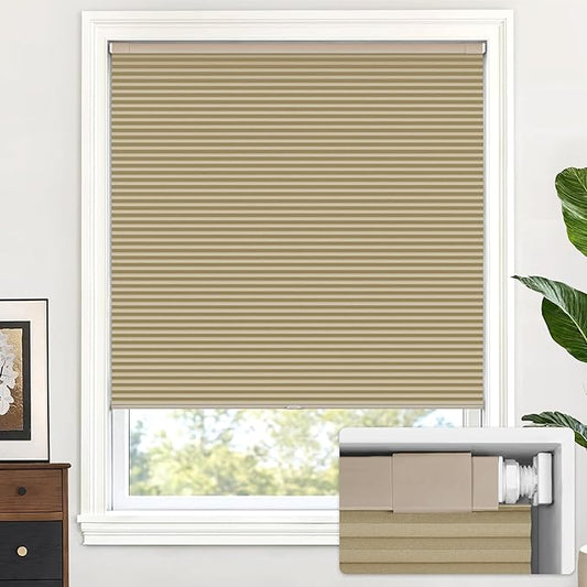 LazBlinds Cordless Cellular Shades, No Tools No Drill Blackout Honeycomb Shades Pleated Blinds for Windows, 26'' W x 48'' H, Taupe