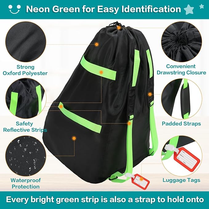 Waterproof Car Seat Bags For Airplane Travel, Durable Carseat Cover For Air Travel Car Seat Travel Bag with Shoulder Straps and 2pcs Luggage Tags For Airplane