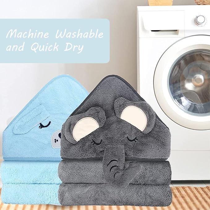 2 Pack Hooded Baby Towel - Premium Soft Bath Towel for Bathtub for Babie, Newborn, Infant - Ultra Absorbent, Natural Baby Stuff Towel for Boy and Girl (Elephant, Dog)