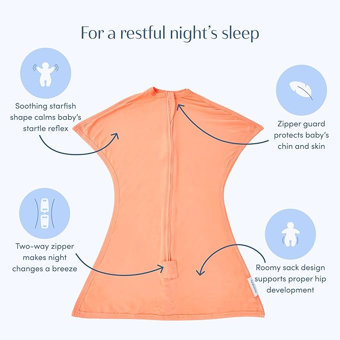 SleepingBaby Bamboo Zipadee-Zip Transition Swaddle – EverSoft Wearable Blanket with Two-Way Zipper for Easy Diaper Changes, X-Small 3-6 months, Peach Fuzz