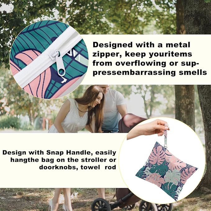 2Pcs Tropical Palm Leaves Print Wet Bags, Wet Dry Bag Reusable Zipper Pouch for Swimsuit, Diapers, Pool, Beach, Dirty Yoga Gym Clothes, Toiletries, Waterproof Birthday Christmas Gifts