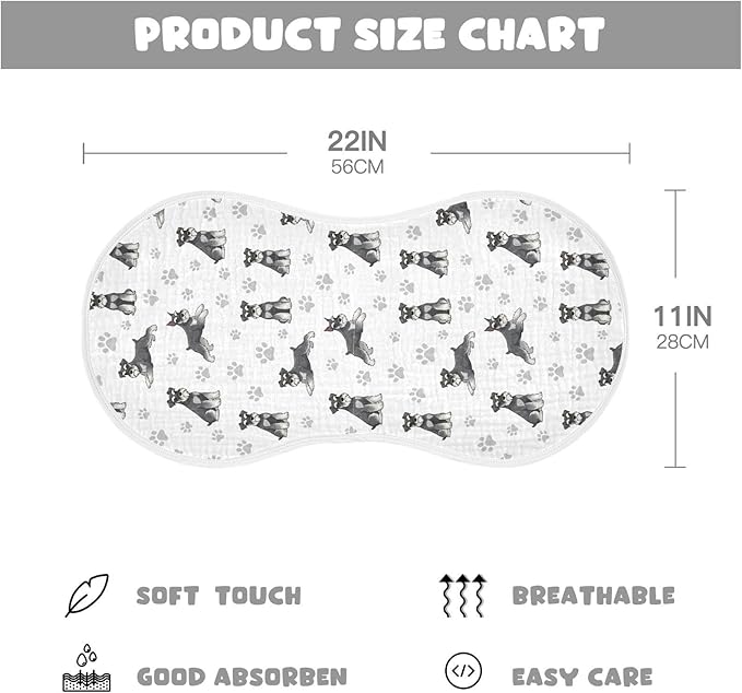 Qinllo 4 Pack Muslin Burp Cloths Miniature Dogs White Cotton Baby Burp Cloths Extra Absorbent and Soft Burping Cloth for Newborn Must Haves 22x11 Inch