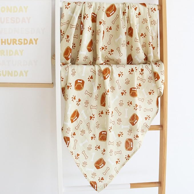 LifeTree Baby Swaddle Blankets, Muslin Swaddle Blankets Unisex Swaddling Wrap Receiving Blanket, 70% Viscose from Bamboo and 30% Cotton, Large 47" x 47", Dog Elements Pattern