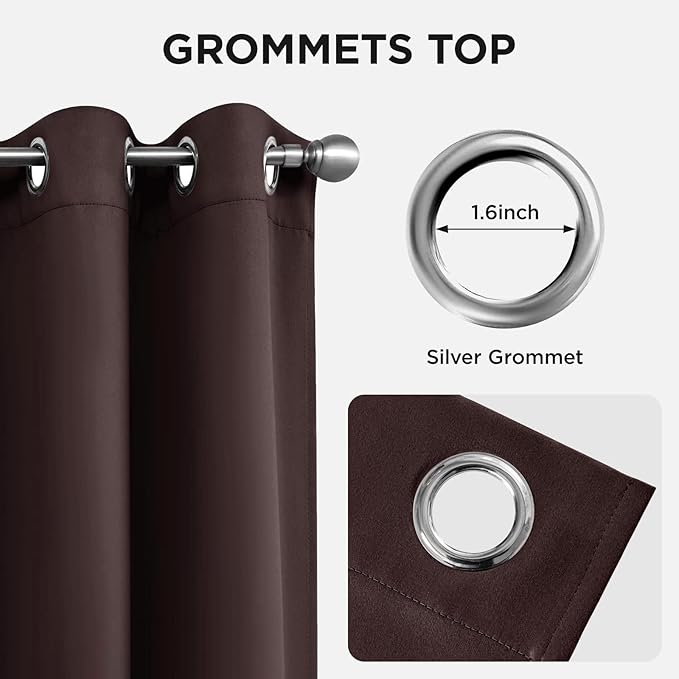 Joydeco Blackout Curtains 63 Inch Length 2 Panels Set, Thermal Insulated Long Curtains& Drapes 2 Burg, Room Darkening Grommet Drapes for Living Room Bedroom Window (W52 x L63 Inch, Chocolate)
