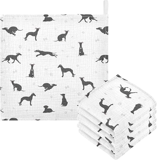 vvfelixl Baby Cotton Washcloths Whippet Dog Infants Bath Towel for Unisex Puppy Face Towels for Newborn, Natural Baby Wipes Delicate Skin, 11.8 X 11.8 inch, one sizex3