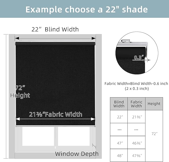 ChrisDowa Cordless Blackout Roller Shade with Spring System Room Darkening UV Protection Jacquard Fabric Blackout Blinds for Indoor Window Shades Pull Down for Home and Office, Black, 45" W x 72" H
