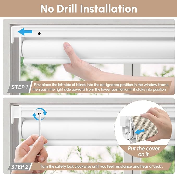 Kincmo No Drill Motorized Blinds with Remote, 100% Blackout Roller Shades for Windows, Custom Electric Blinds Compatible with Alexa, Apple Homekit, Google Home (100% Blackout Classic Sandy)