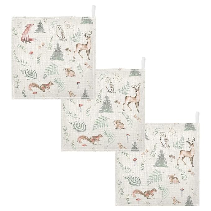 vvfelixl Baby Muslin Washcloths Watercolor Forest Animals Baby Burp Cloths Cotton Baby Face Towel for Newborn Infants Boys Girls Soft and Absorbent 11.8 X 11.8 in, 3 Pack