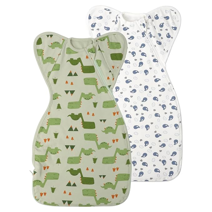 Knirose Arms Up Baby Sleep Sack Swaddle - 2 Pack Cotton Transitional Swaddle Blanket for Newborns 0-3 Months, 3-Way Wear for Snug Fit, Calms Startle Reflex, Easy Diaper Changes