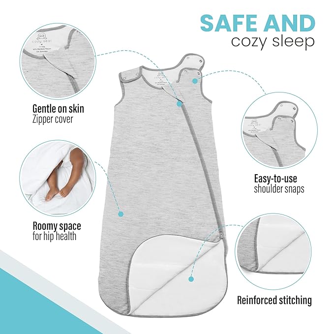 Cozy Seal Rayon Made from Bamboo Sleep Sack 1.0 TOG 0-6 Months Unisex Baby Sleeping Bag with 2-Way Zipper Breathable Wearable Blanket Baby