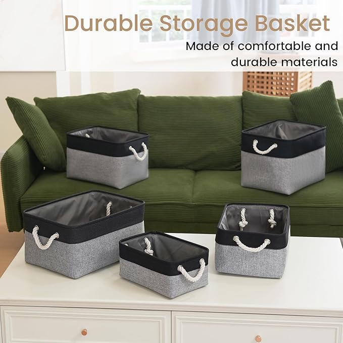 Storage Baskets for Shelves 13.8x9.8x6.7 Inch, Foldable Fabric Storage Bins with Handles, Small Storage Baskets for Organizing Closet, Office, Home Organization (6-Pack, Black&Gray)
