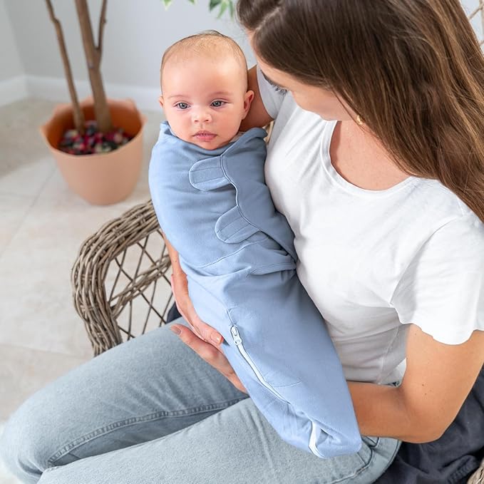 Comfy Cubs Easy Swaddle Blanket with Zipper Closure, 3 Pack - 100% Cotton Newborn Wrap, Large for 3-6 Months Infants, Breathable and Durable Sleep Sack for Babies - Stone, Pacific Blue, Sage