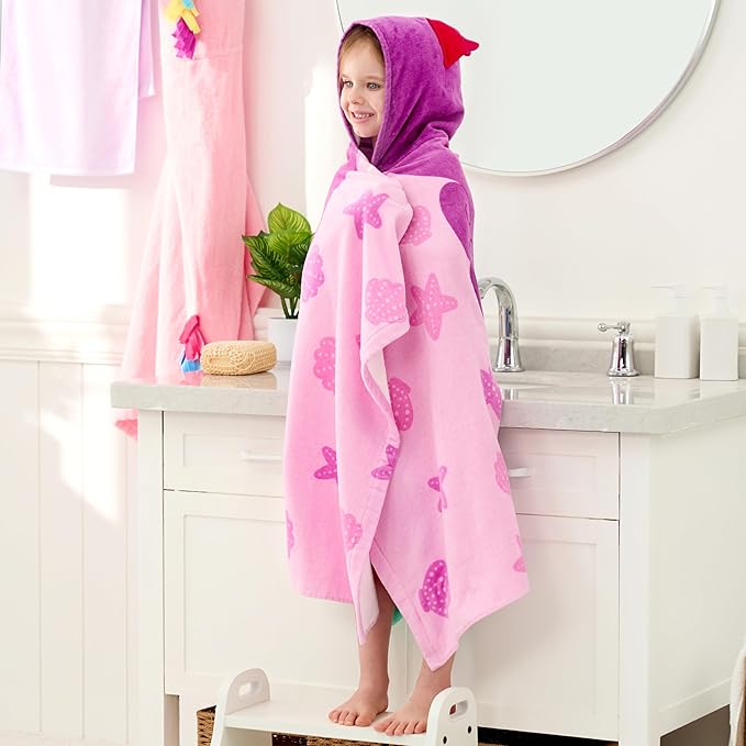 Joiedomi Mermaid Hooded Towel for Kids Soft 100% Cotton Bath Beach Towel 30" x 50" for Kids 3-10 Years Toddler Pool Poncho with Hood Absorbent Swim Wrap for Boys Girls