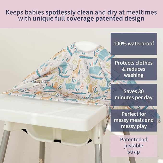 CoolaPeach Long Sleeve Baby Bib - Mess-Proof Feeding Bibs for Babies - Adjustable, Waterproof, and Highchair/Table Attachment