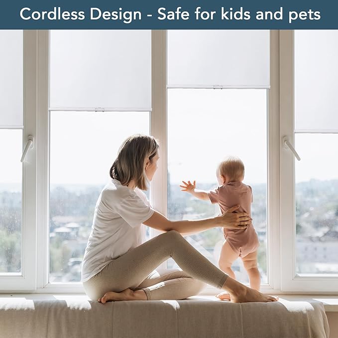 Roller Window Shades Free-Stop Cordless Blackout Blinds, Thermal Insulated Pull Down Shades for Windows, UV Protection Fabric Roller Blinds for Home Office (32.75" Wx72 H, White)