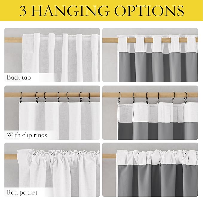 NICETOWN Greyish White 100% Blackout Linen Curtains 84" Long, Farmhouse Thick Linen Blend Window Treatments Thermal Insulated Drapes for Penthouse Living Room, Bedroom (1 Pair, 52" Width Each Panel)