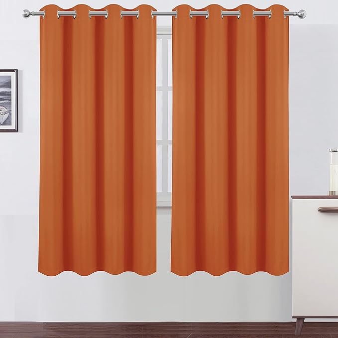 LEMOMO 100% Blackout Curtains 52 x 72 Inch/Orange Curtains 2 Panels with Black Lining Room Darkening Thermal Insulated Bedroom Curtains