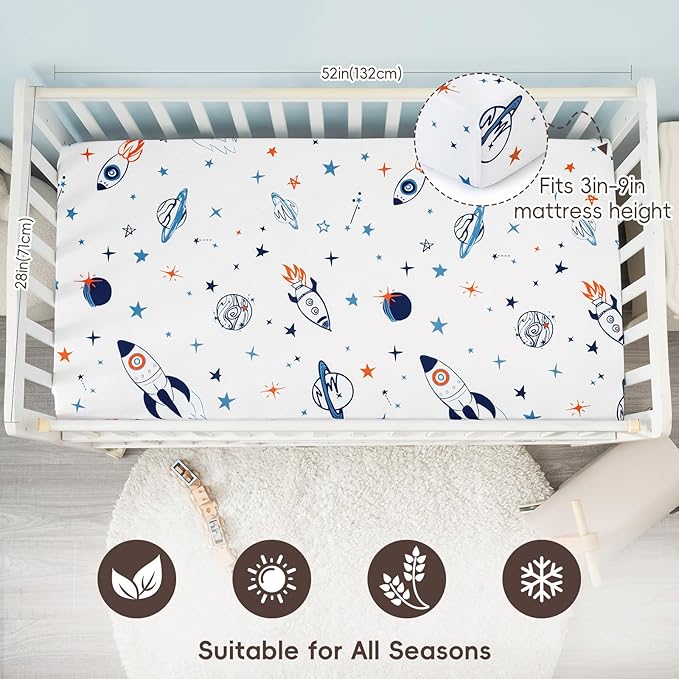 david's kids 4 Pack Fitted Crib Sheets, Ultra Soft Breathable Comfortable Baby Sheet Set for Boys Girls Neutral, 28x52 Inch Fits Standard Crib and Toddler Mattresses, Navy Space
