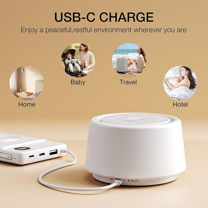 White Noise Sound Machine | Sound Machine for Baby Rechargeable | 30 Soothing Sounds | 10 Colors Night Light | White Noise Machine for Sleep Baby Adults Portable Sound Machine for Home Travel