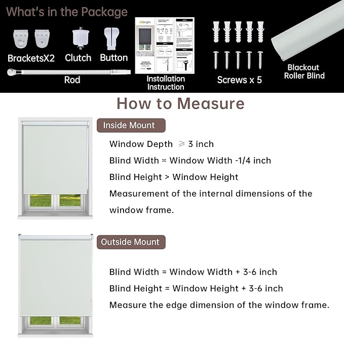 Allbright 100% Blackout Cordless Roller Shades for Windows, Thermal Insulated UV Protection, Window Roller Blinds for Home, Office, Bedroom, Door, 26" W x 72" H, Grey